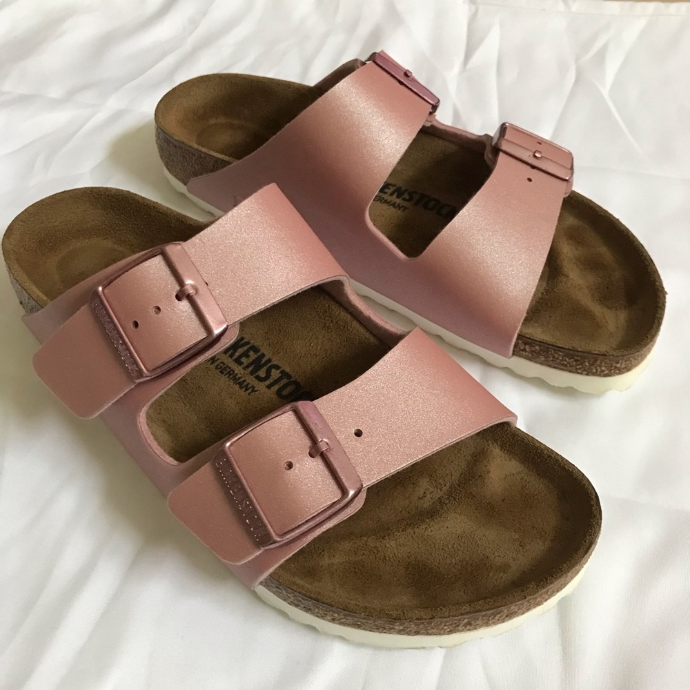 BIRKENSTOCK Arizona Sandals - Icy Metallic Old Rose Pink